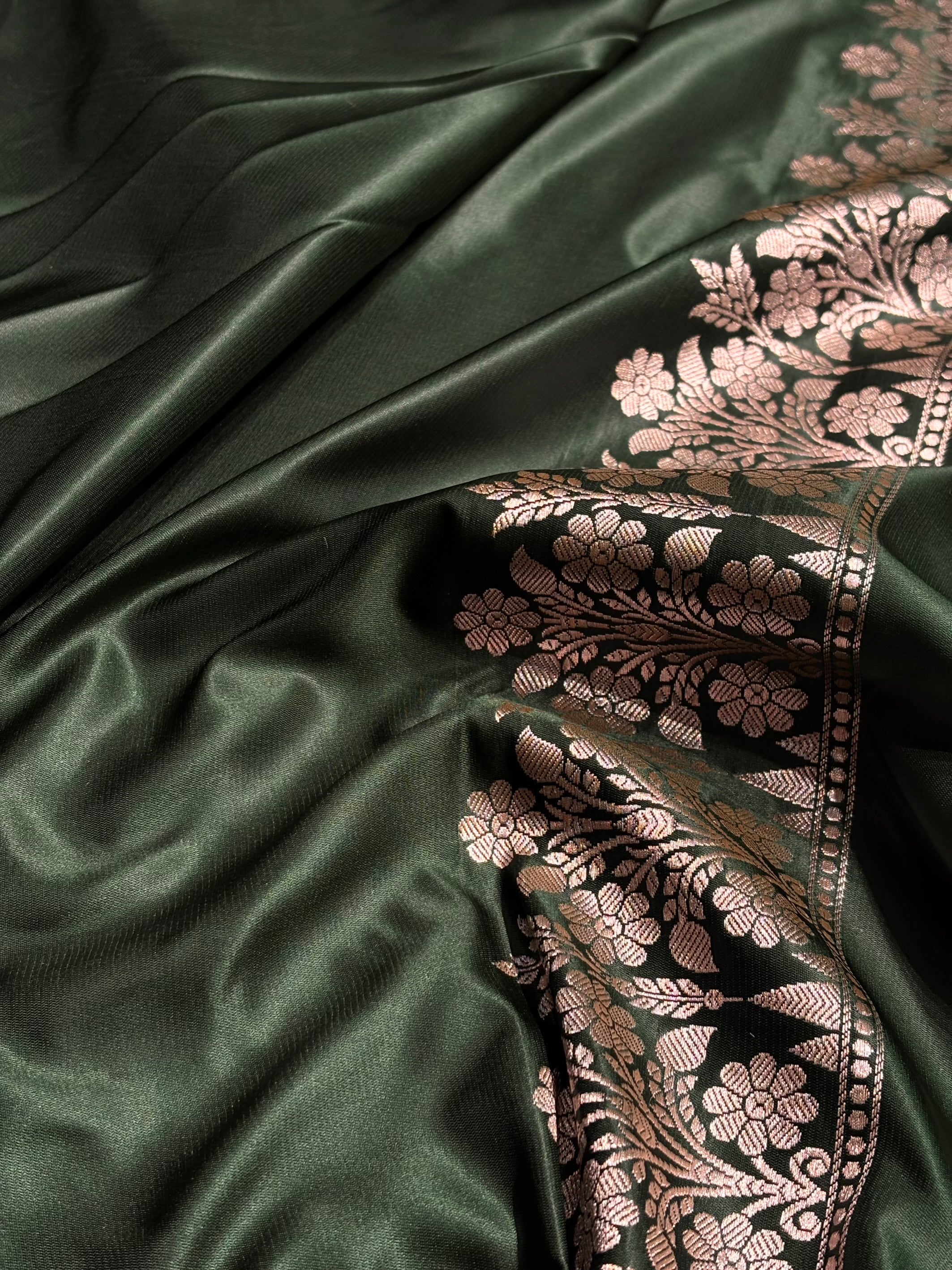 Bottle Green Shades Floral Boota With Floral Border Mashru Silk Saree MSM 79