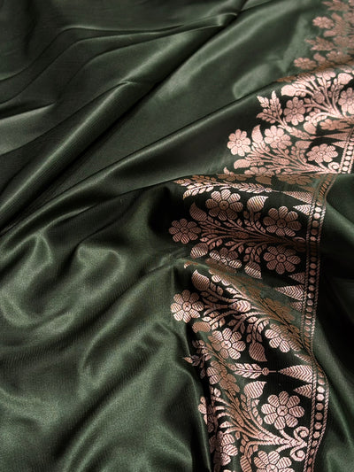 Bottle Green Shades Floral Boota With Floral Border Mashru Silk Saree MSM 79