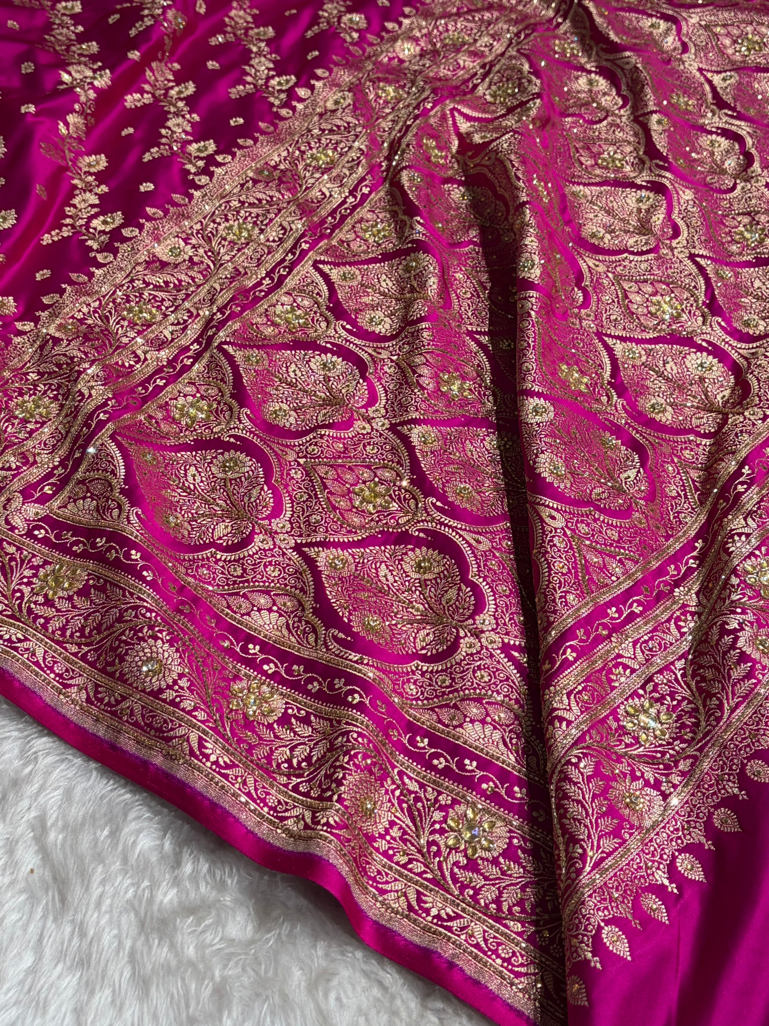 Rani Cross & Booti Banarasi Ari & Zardozi Work Katan Silk Saree BSK24