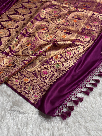 Wine Shade With Minakari Border Pattern Katan Silk Saree