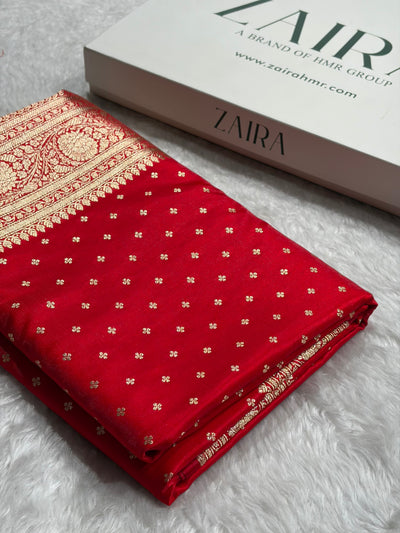Banarasi Red Shades Booti Pattern Banarasi Satin Silk Saree SS53