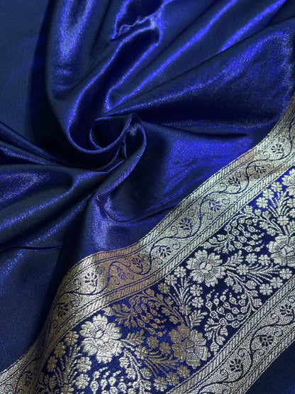 Satin Silk Banarasi Jaal in Dark Royal Blue Shades SS14