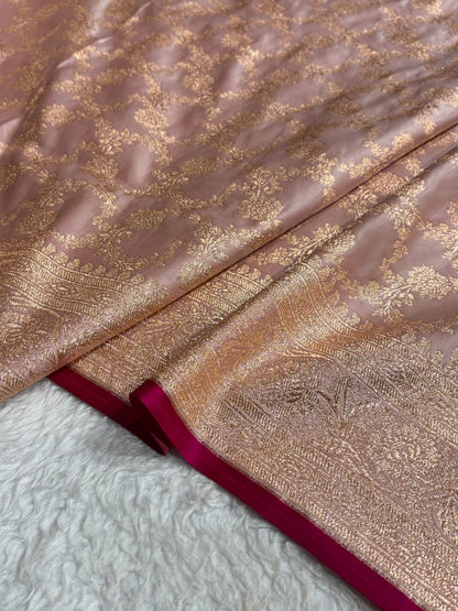 Banarasi Rose Gold Jaal Pattern Satin Katan Silk Saree SK25