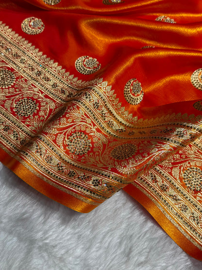 Fire Gold Chand Tara Boota With Traditional Banarasi Swarovski Work BSS04 (R)