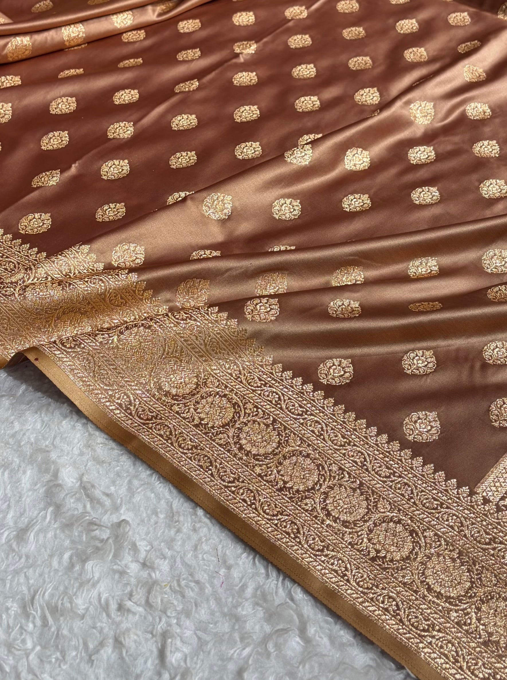 Banarasi Boota Katan Silk Saree In Tusser Shades SK02