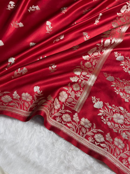 Maroon Boota With Floral Border Mashru Silk Saree MSM-88