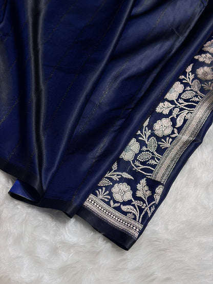 Navy Blue Boota With Floral Border Mashru Silk Saree MSM-85