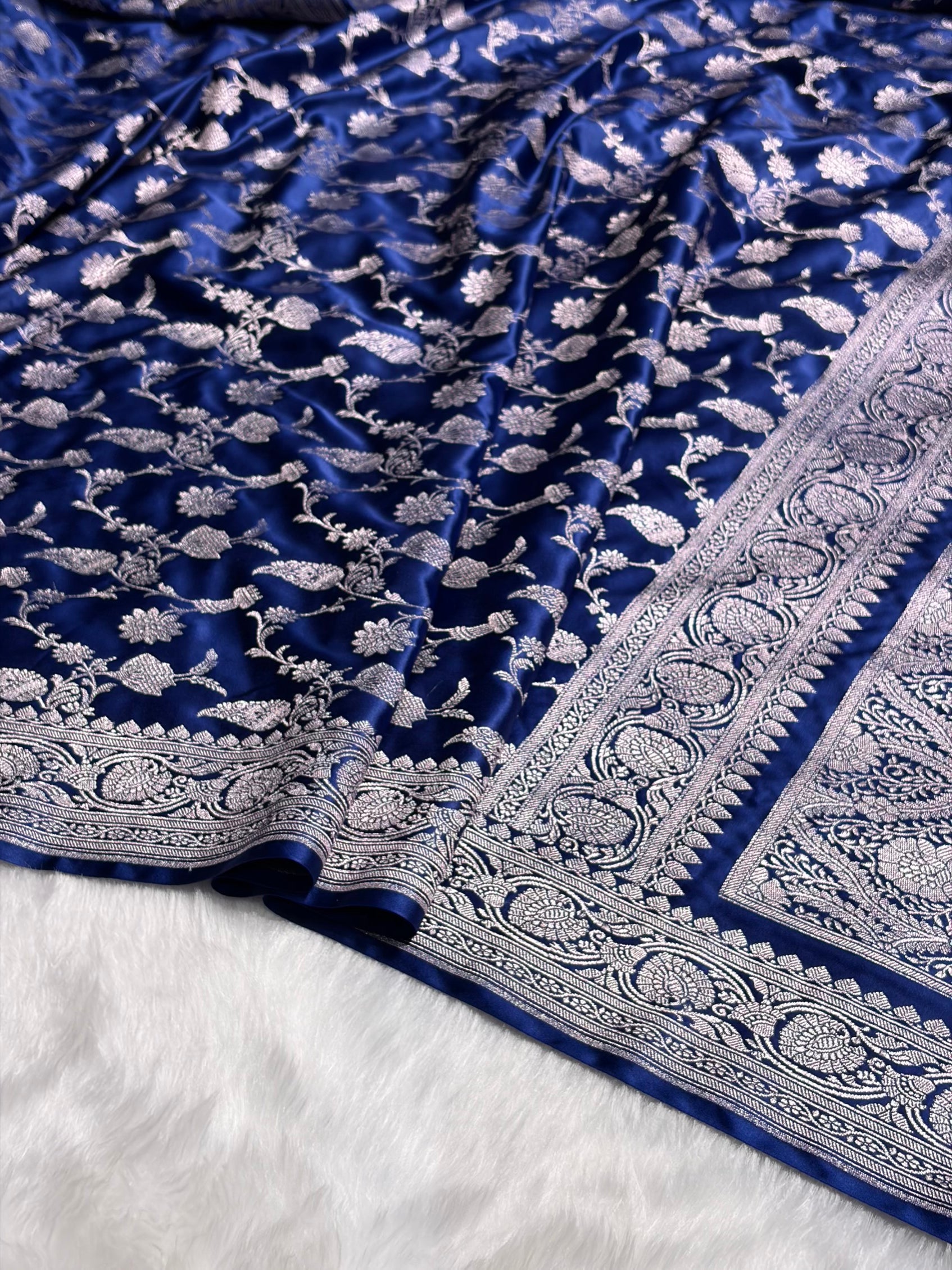 Royal Blue Shades Jaal Mashru Silk Saree MS42