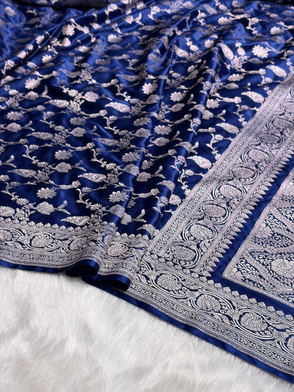 Royal Blue Shades Jaal Mashru Silk Saree MS42