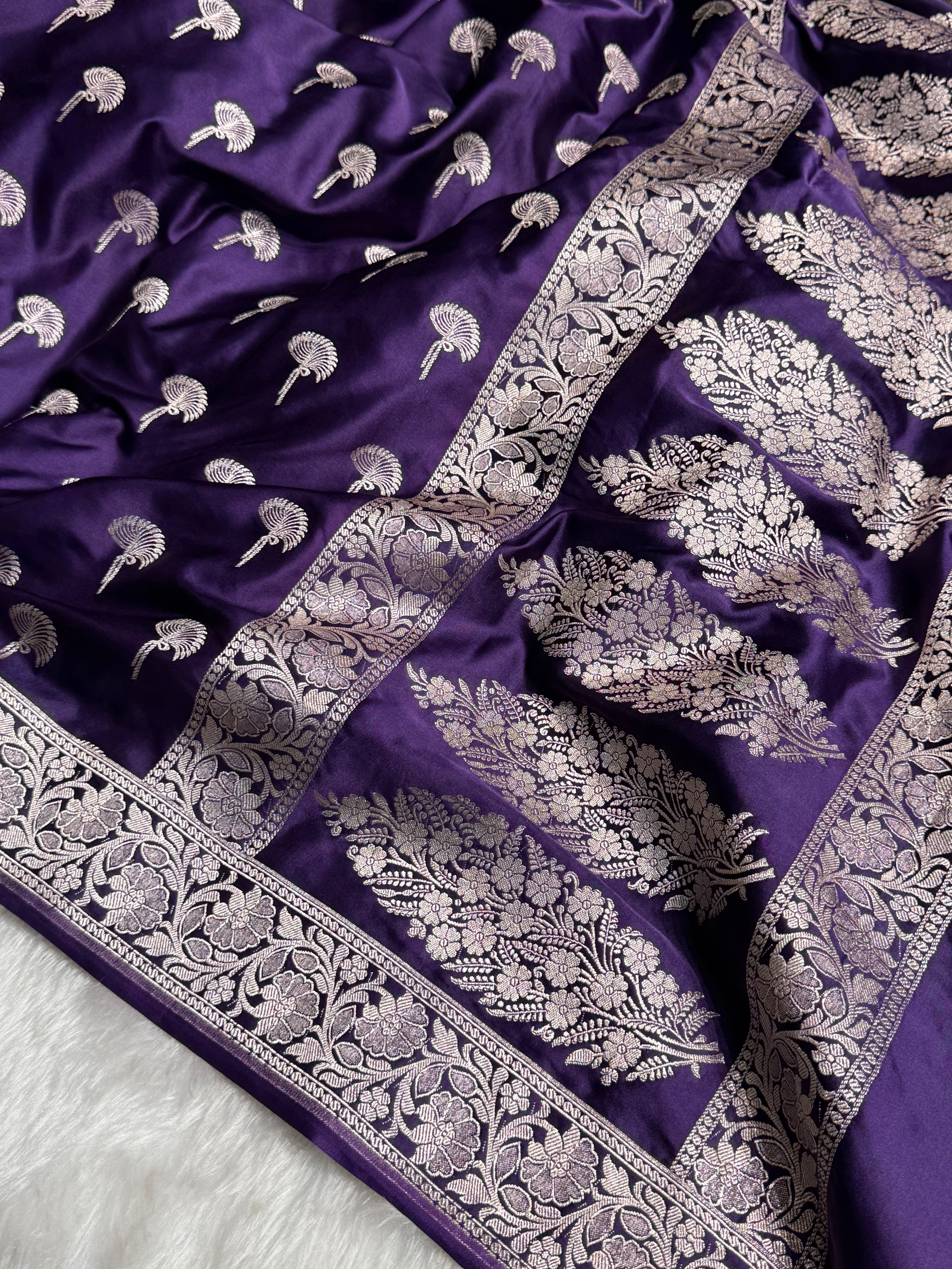 Purple Shades Floral Booti Mashru Silk Saree