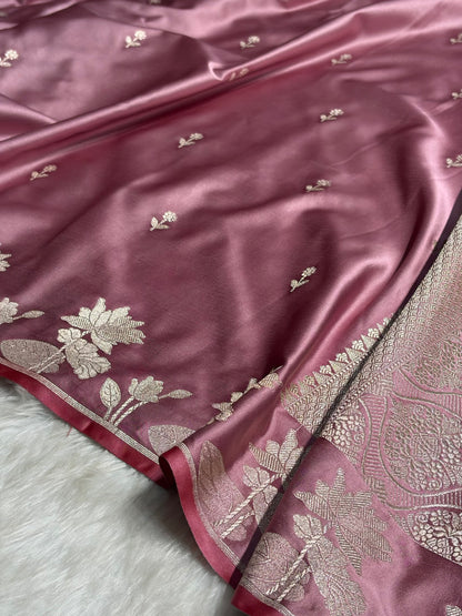 Baby Pink Floral Border Booti Mashru Silk Saree MS54