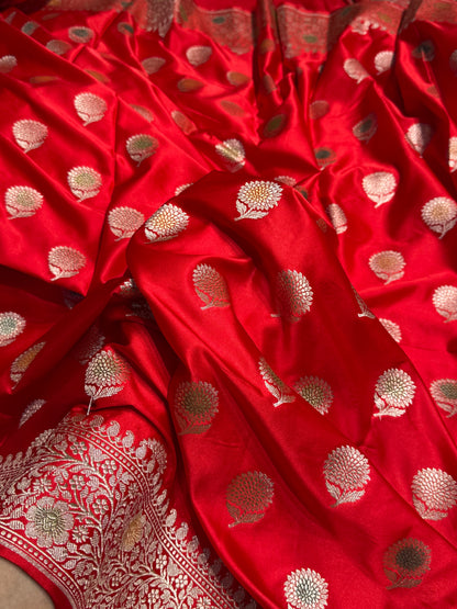 Red Tree Boota Minakari Mashru Silk Saree