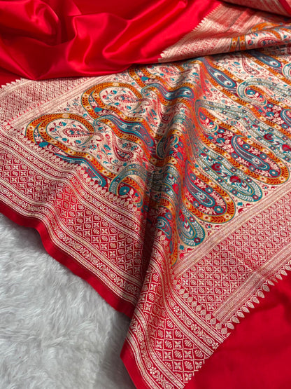 Banarasi Plain Red Shades With Minakari Pallu Mashru Silk Saree MS82