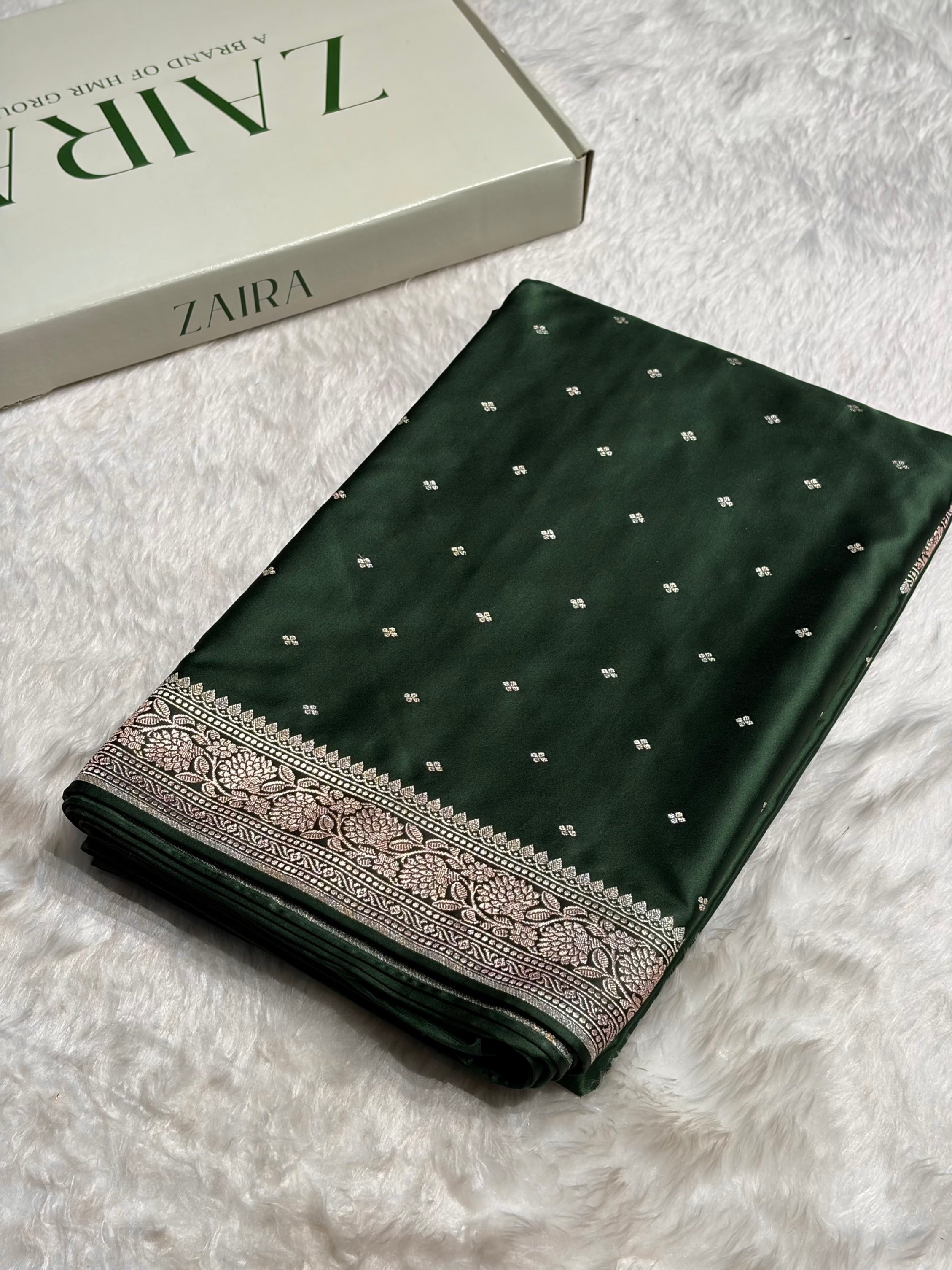 Dark Bottle Green Shades Booti Mashru Silk Saree MS70