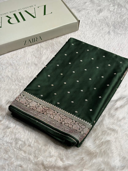 Dark Bottle Green Shades Booti Mashru Silk Saree MS70