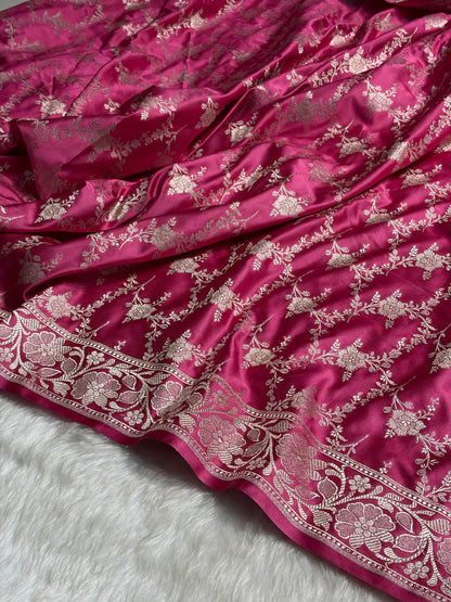 Baby Pink Shades Mashru Silk Banarasi Saree With Jaal Pattern MS71