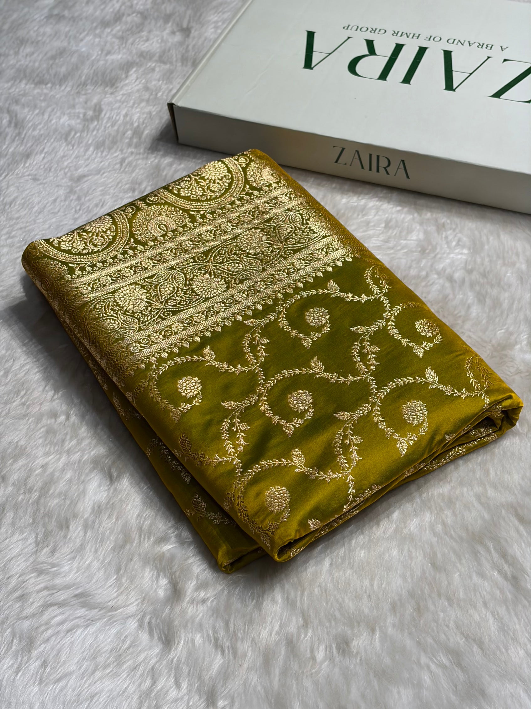 Liril Green Floral Jaal Pattern Satin Katan Silk saree SK55