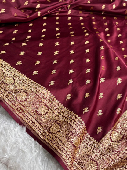 Banarasi Satin Katan Saree With Boota in Chocolate Shades SK119
