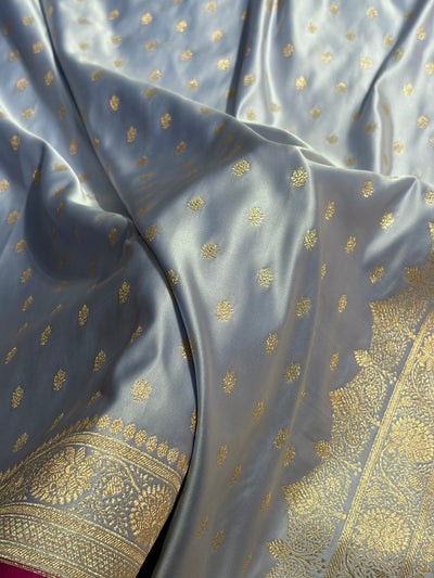 Banarasi Powder Blue Shades Booti Katan Silk Saree SK07