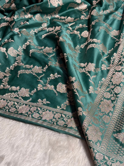 Turquoise Shades Jaal Mashru Silk Saree MS48