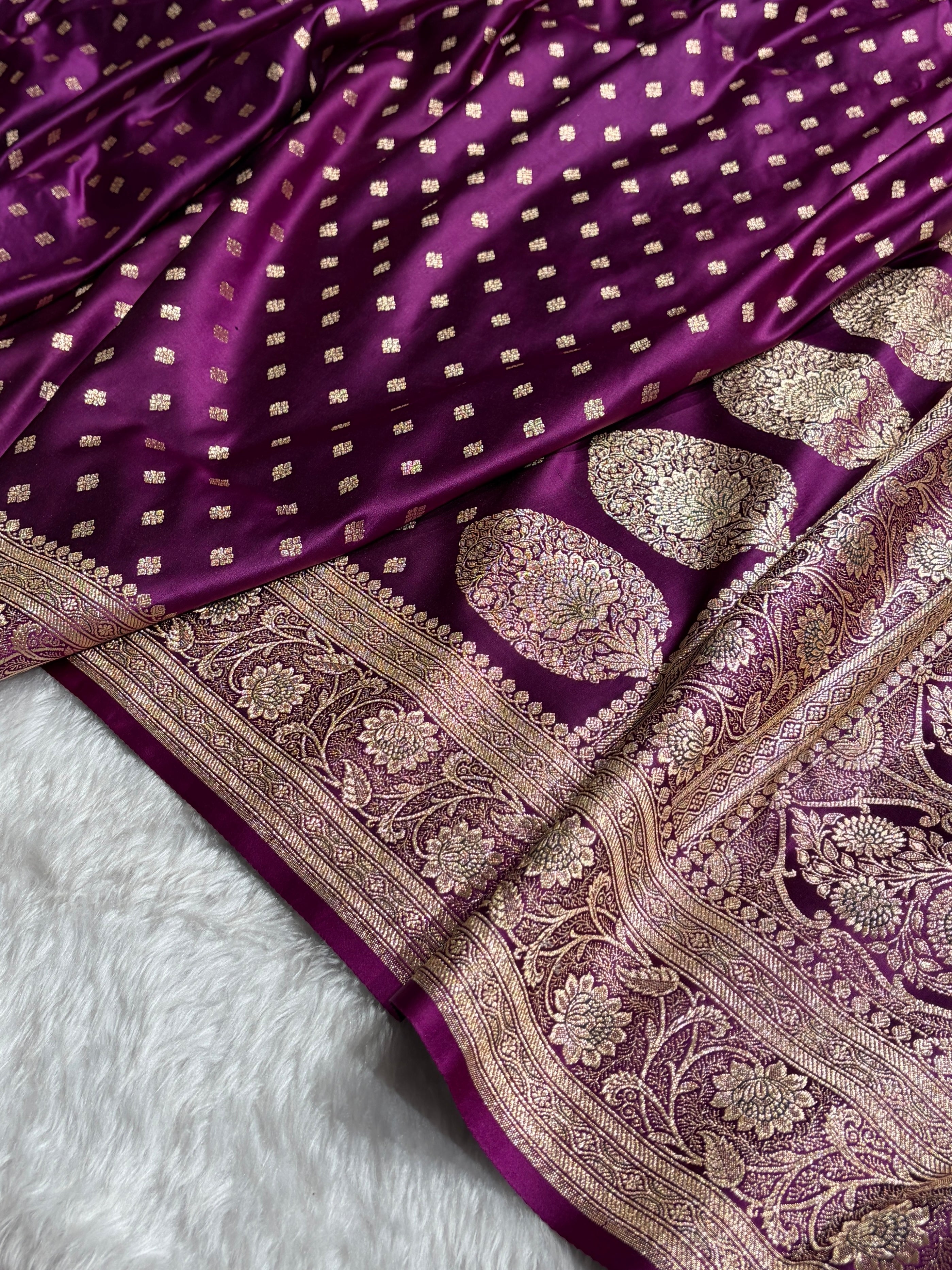 Wine Banarasi Minakari Boota Katan Silk Saree
