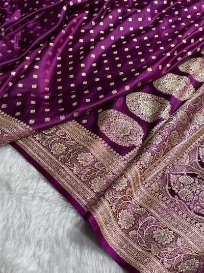 Wine Banarasi Minakari Boota Katan Silk Saree