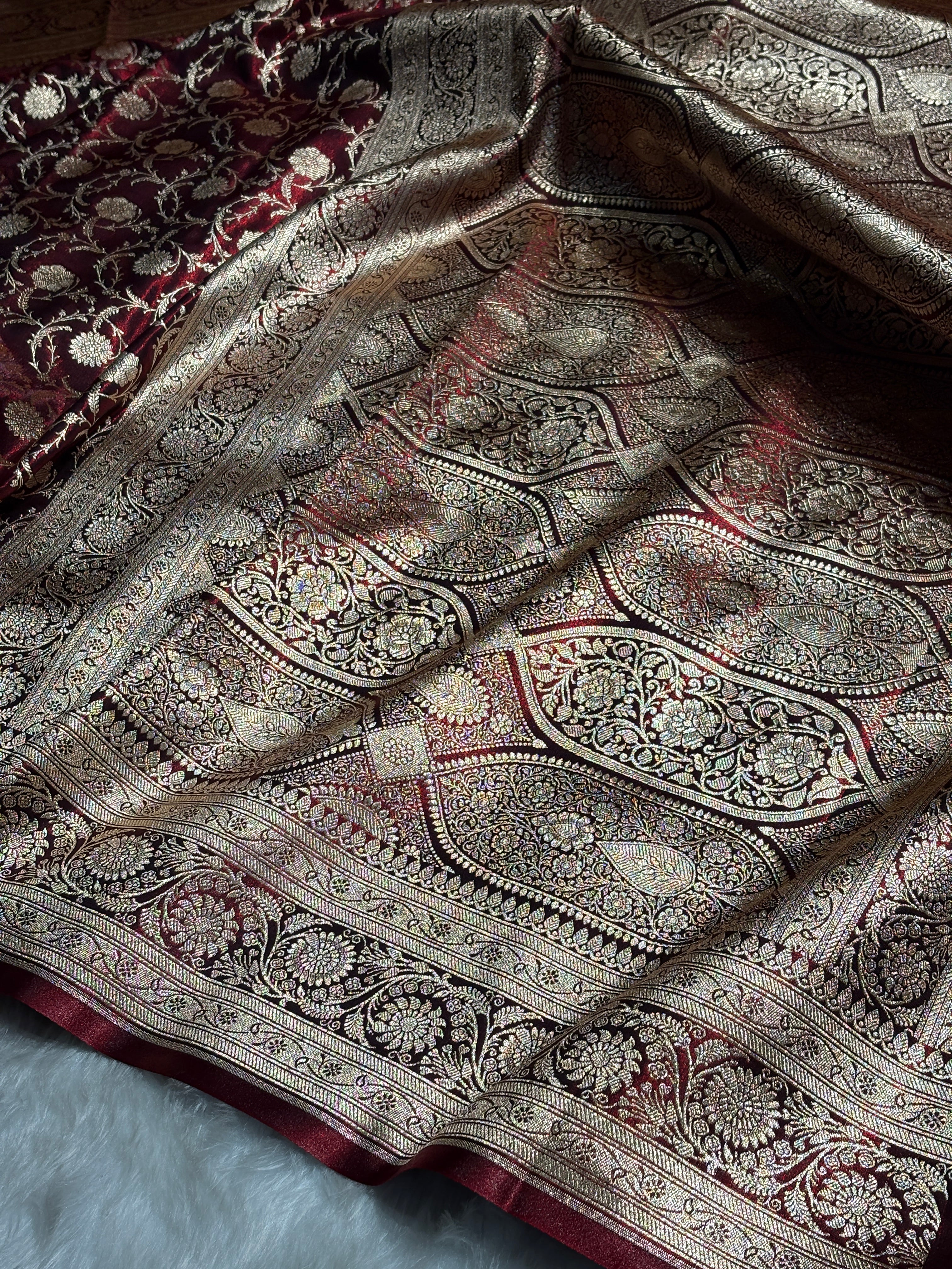 Ultra Light Weight Satin Silk Jaal in Maroon Shades SS13