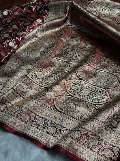 Ultra Light Weight Satin Silk Jaal in Maroon Shades SS13
