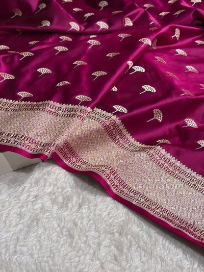 Wine Shades Banarasi Boota Pattern Floral Mashru Silk Saree