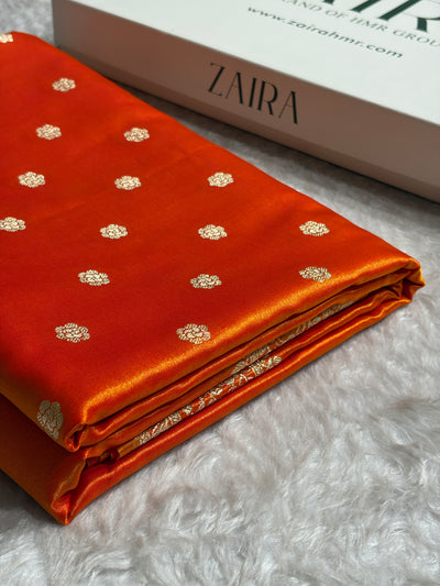Banarasi Fire Gold Shades Booti Pattern Banarasi Satin Silk Saree SS63