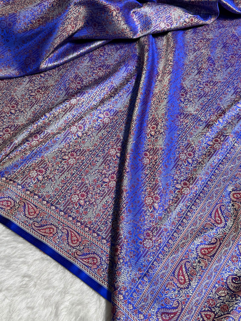 Royal Blue Jamawar Tanchoi With Minakari Jaal Katan Silk Saree SKTM-27