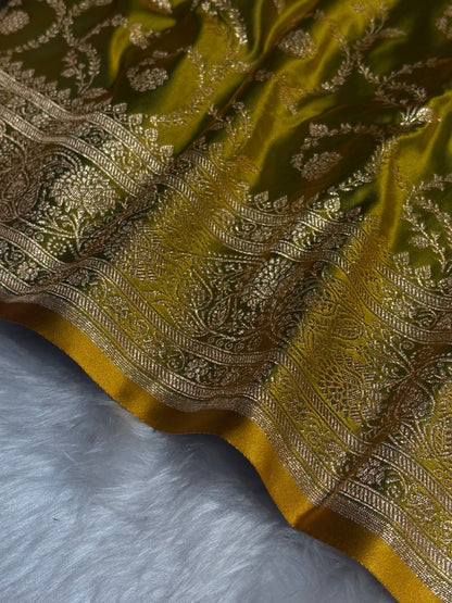 Liril Green Floral Jaal Pattern Satin Katan Silk saree SK55