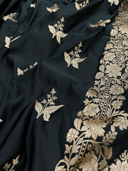 Black Floral Mashru Silk Saree