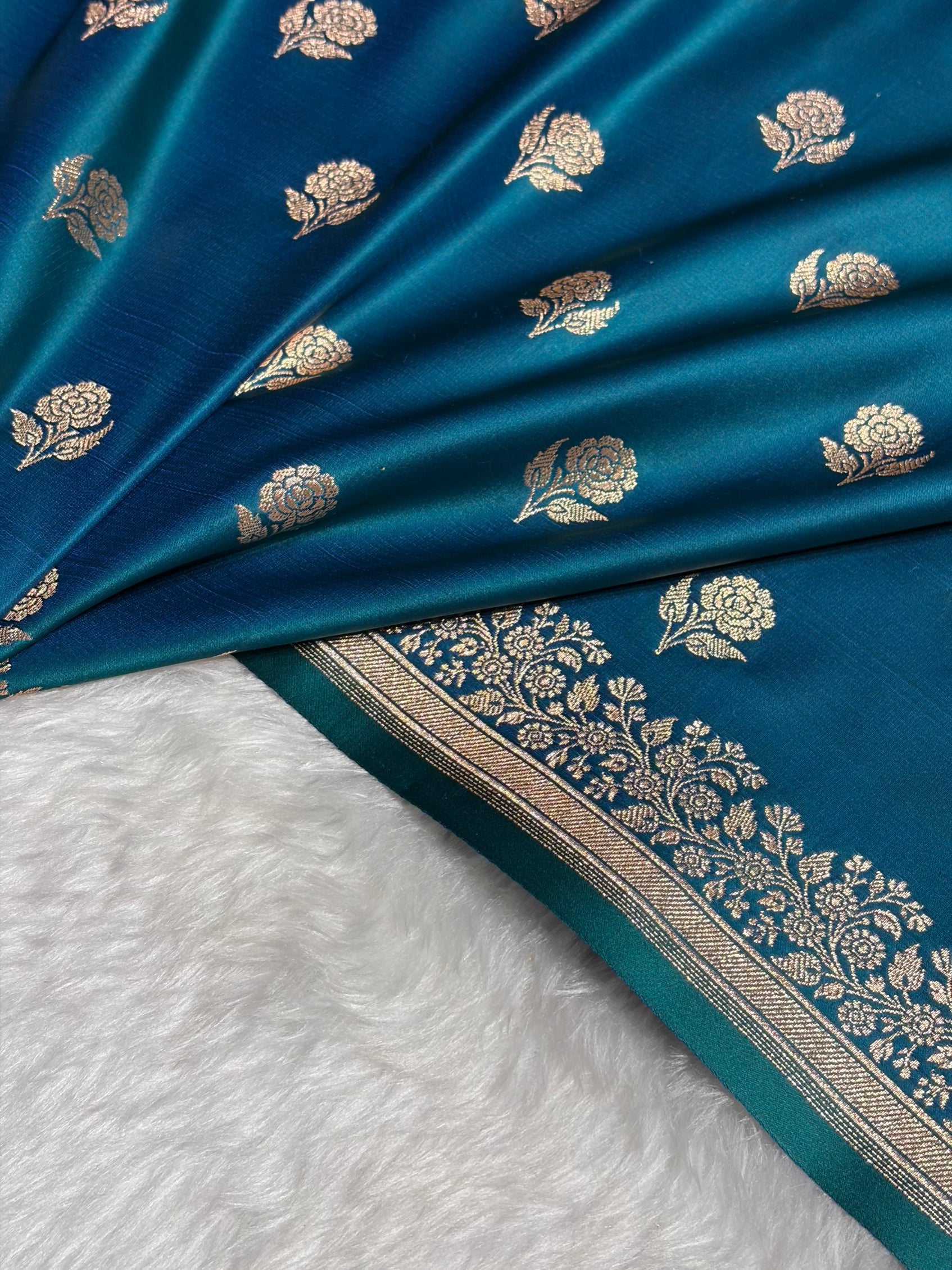 Peacock Floral Booti Katan Silk Saree SK23
