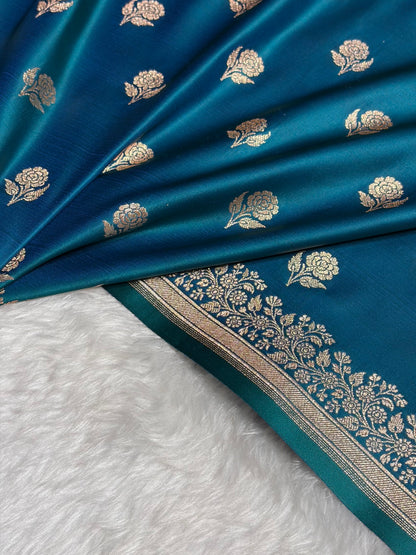 Peacock Floral Booti Katan Silk Saree SK23