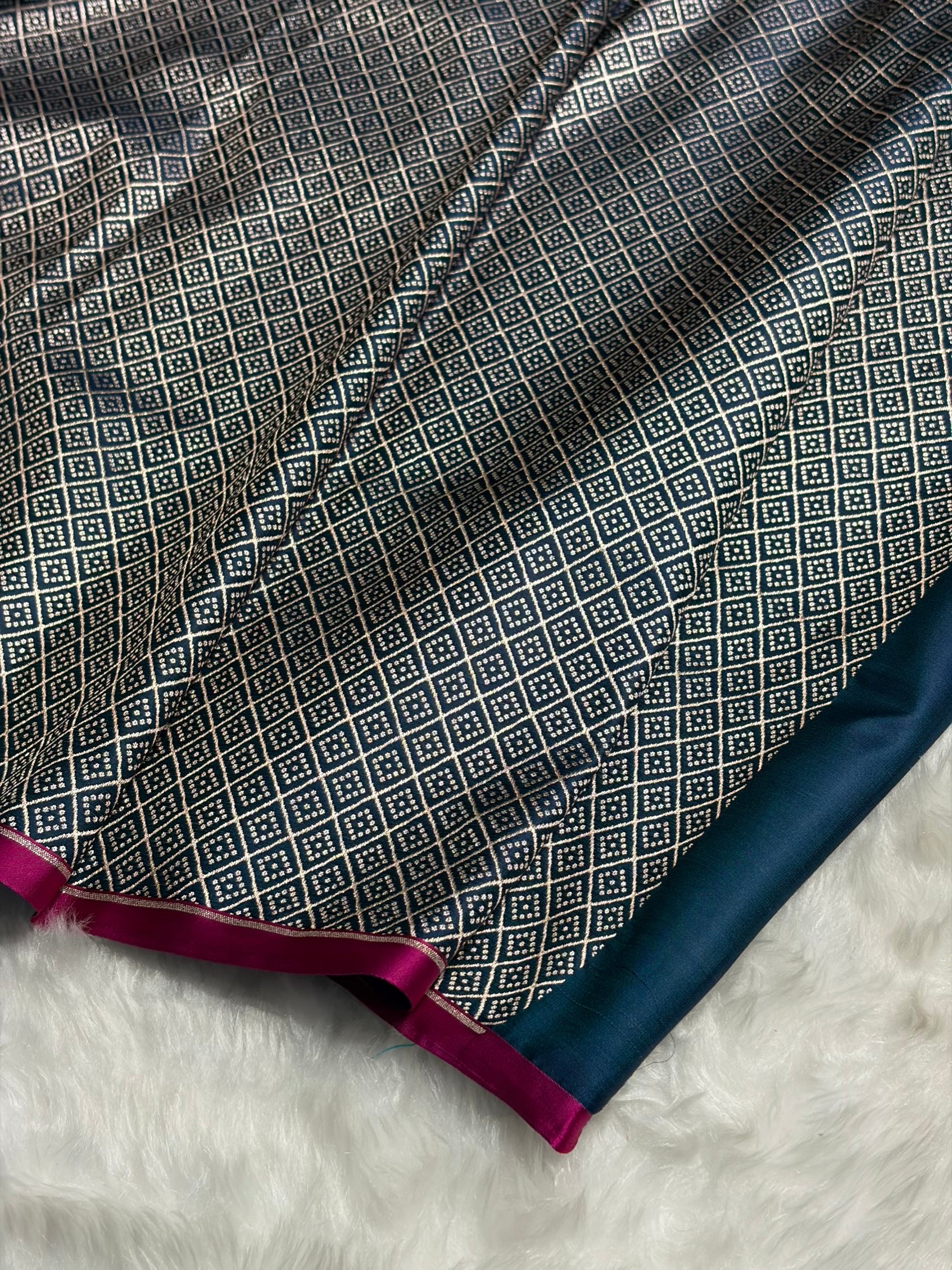 German Blue Shades Floral Border Mashru Silk Saree MSM-62