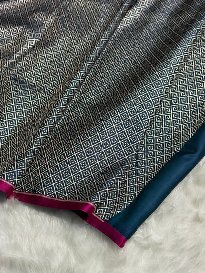 German Blue Shades Floral Border Mashru Silk Saree MSM-62