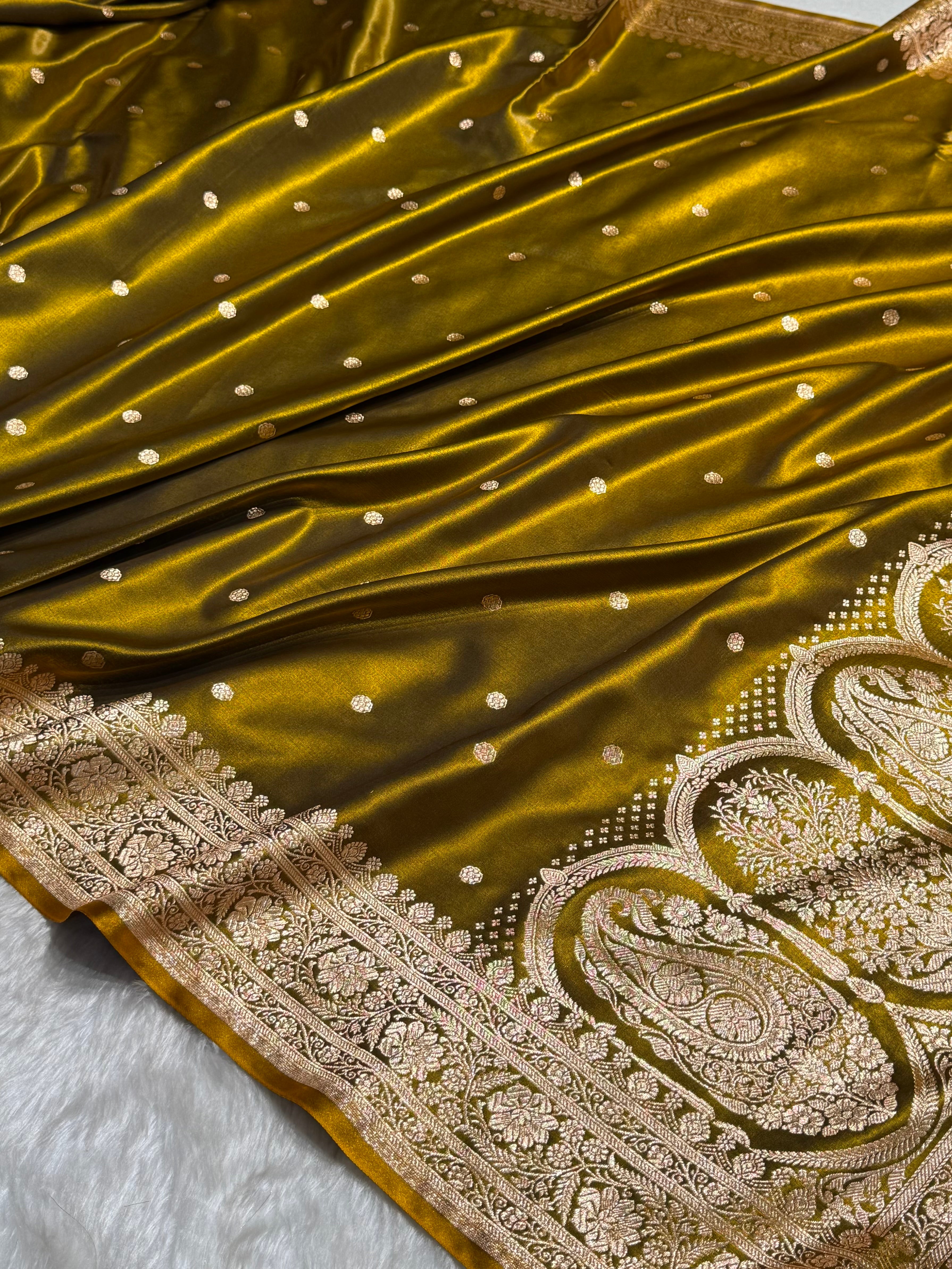 Satin Silk Saree Banarasi Booti in Mehendi Green Shades SS29