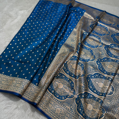 Ultra Light Weight Satin Silk Booti in Firozy Blue Shades SS06