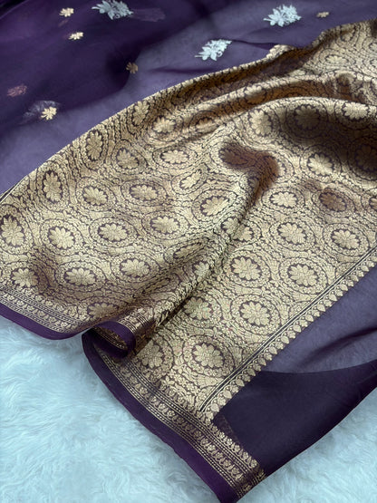 Banarasi Pure Organza Wine Shades Banarasi Silk Saree PO-34