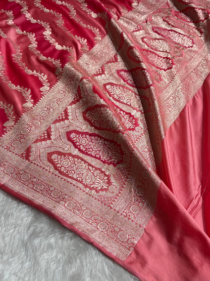 Baby Pink Rangkat Mashru Silk Saree With Cross Pattern MSRK03
