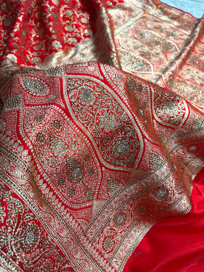 Banarasi Bridal Red Jaal with Swarovski Stone BSS13 (E)