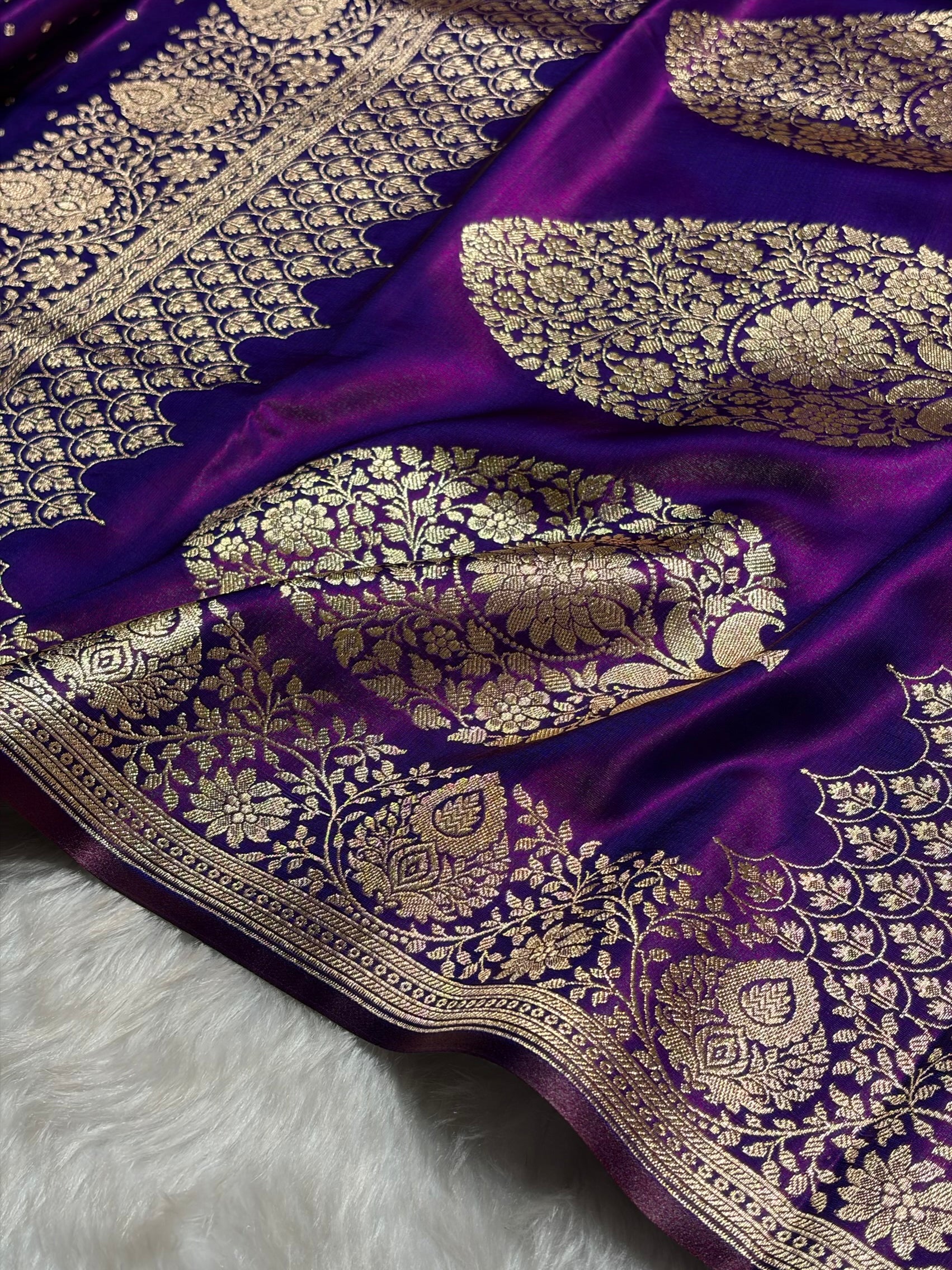 Ultra Light Weight Satin Silk Boota in Magentic Wine Shades SS31