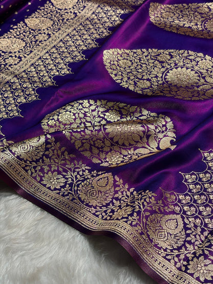 Ultra Light Weight Satin Silk Boota in Magentic Wine Shades SS31