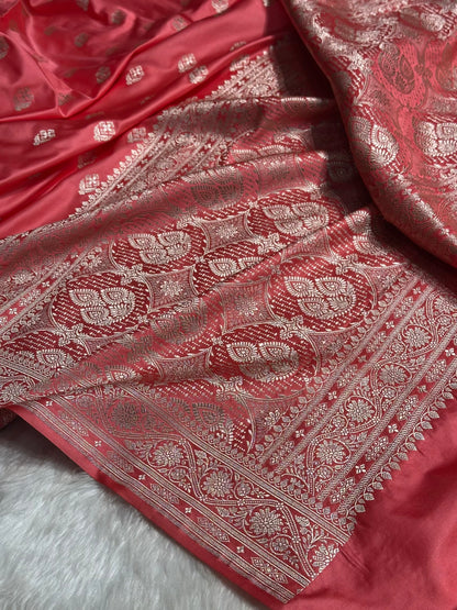 Peach Shades Floral Border Boota Mashru Silk Saree MS66