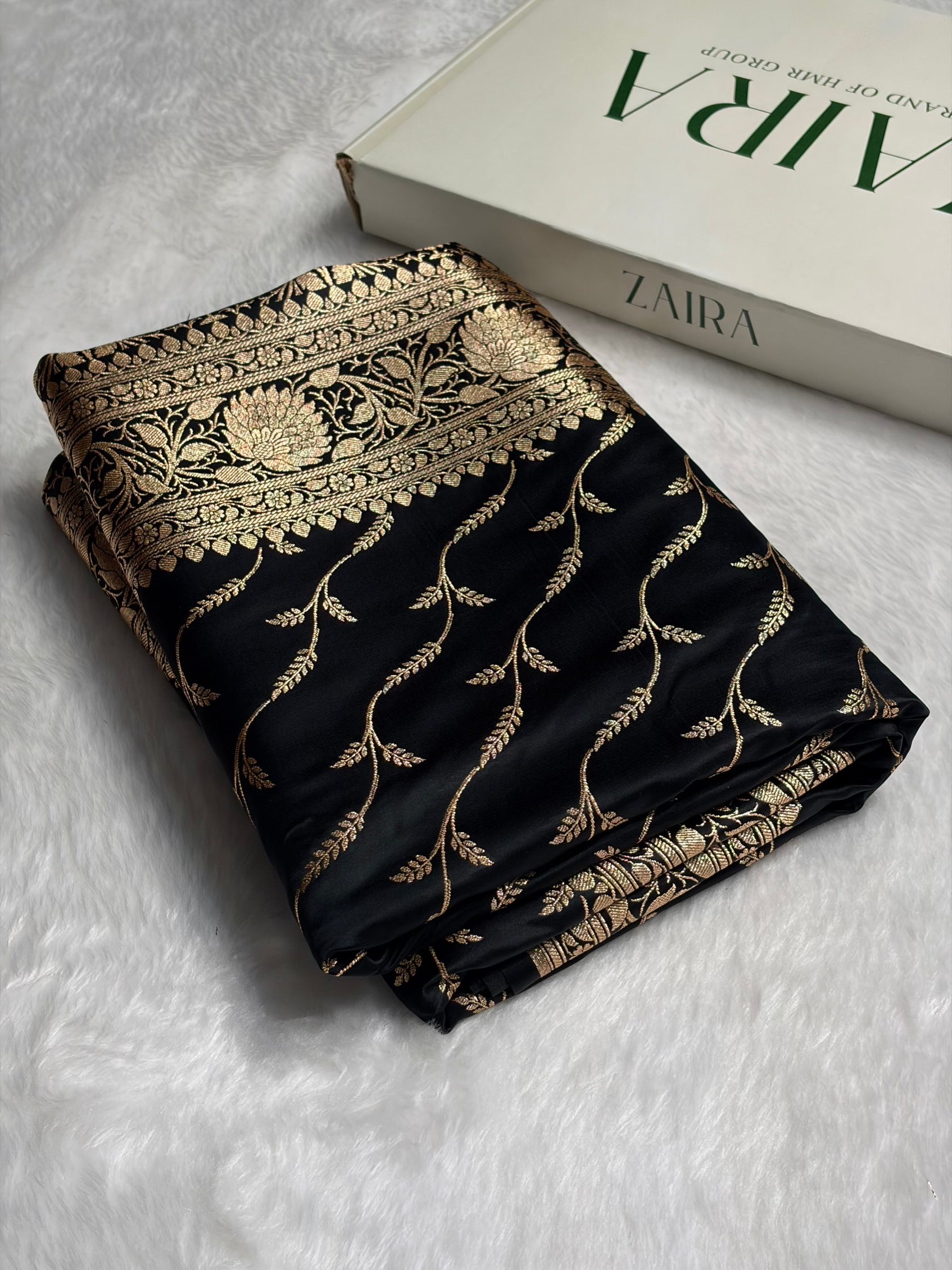 Black Pattern Satin Katan Silk saree SK37