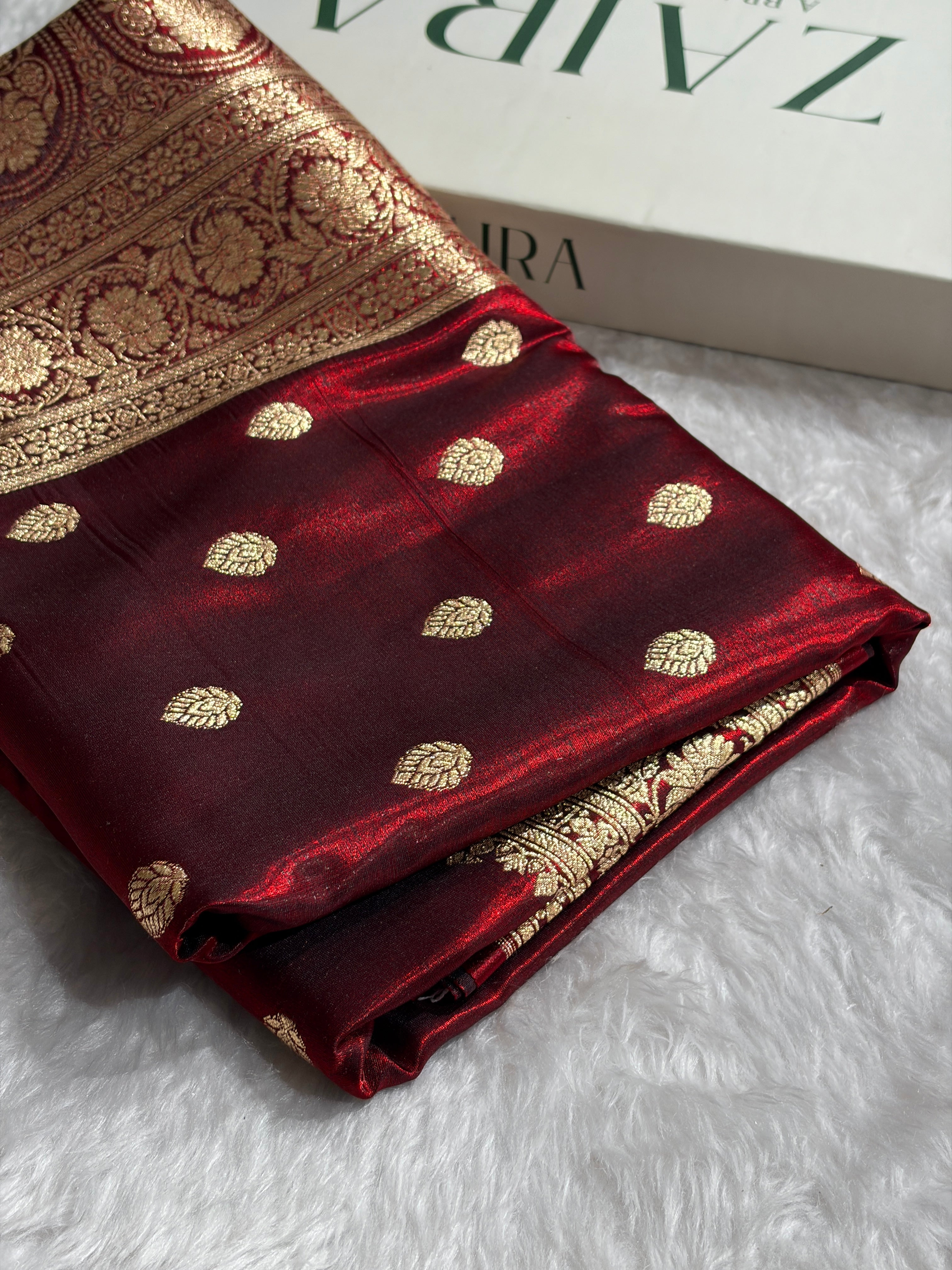 Maroon Shades Boota Pattern Banarasi Satin Silk Saree SS45