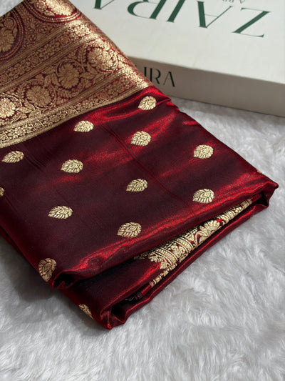 Maroon Shades Boota Pattern Banarasi Satin Silk Saree SS45