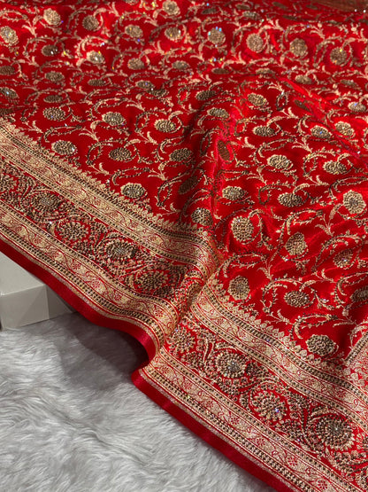 Banarasi Bridal Red Jaal with Swarovski Stone BSS13 (E)