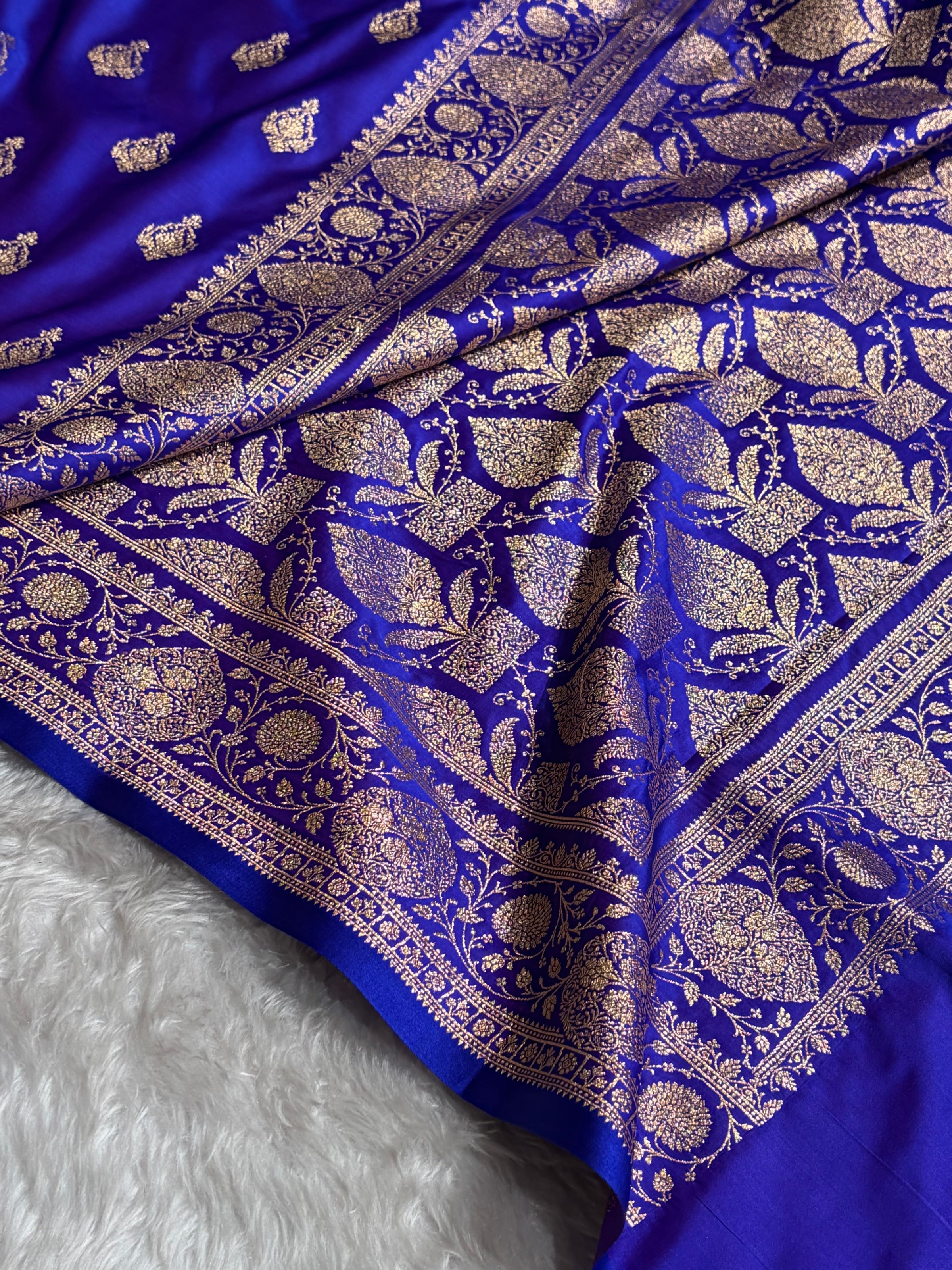 Banarasi Satin Katan Saree With Boota in Royal Purple Shades SK98